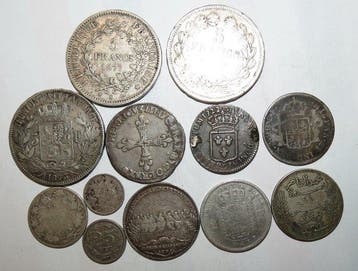 Frankrijk, België, Spanje, Zweden. Lot de 12 monnaies et