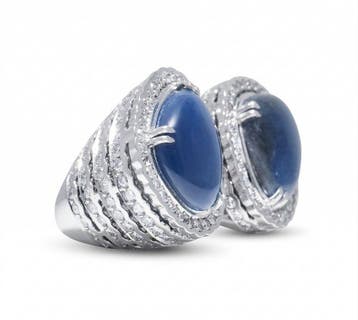 Bague tendance - 14 carats Or blanc - 14.51ct. tw. Saphir -