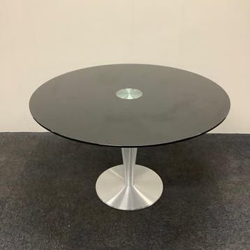design ronde glazen tafel doorsnede 120 cm, gehard zwart, Gebruikt