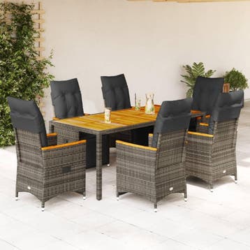 vidaXL 7-delige Bistroset met kussens poly rattan grijs, Verzenden, Nieuw