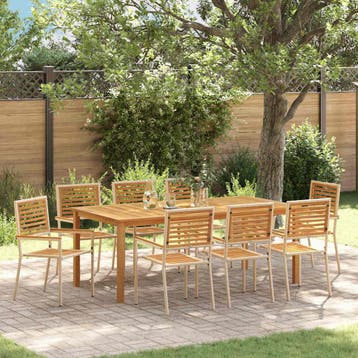 vidaXL Tuin Eettafel Set 9 st Beige Massief Acacia Hout, Verzenden, Nieuw
