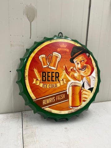 Assiette - XXL Beer Ice Cold – Metalen reclamebord –
