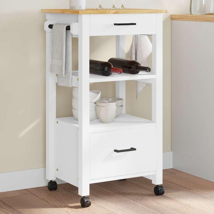 vidaXL Keukentrolley MONZA 48x40x88,5 cm massief grenenhout, Huis en Inrichting, Keuken | Keukenbenodigdheden, Nieuw, Verzenden