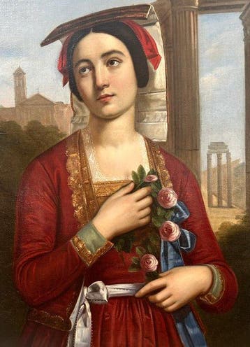 École italienne (XIX) - Ritratto di giovane donna con fiori