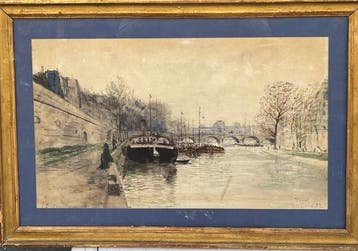 Emile Leteurtre (1847-1921) - Vue de Paris - Peniches sur la