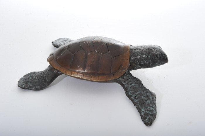 sculptuur, Turtle crawling - 22 cm - Gepatineerd brons, Antiek en Kunst, Curiosa en Brocante