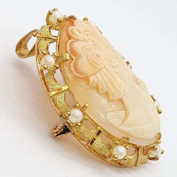 Pendentif - 18 carats Or jaune Perle - Camée, Handtassen en Accessoires, Antieke sieraden