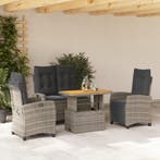 vidaXL 4-delige Tuinset met kussens poly rattan grijs, Verzenden, Nieuw, Tuinset