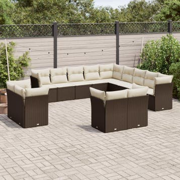 vidaXL 13-delige Loungeset met kussens poly rattan bruin, Verzenden, Nieuw, Loungeset
