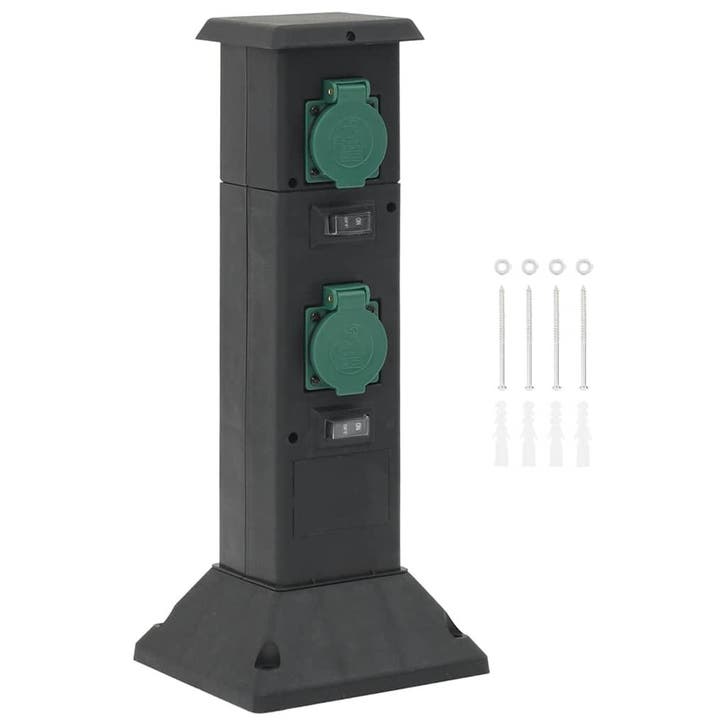 vidaXL Tuinstopcontact kolom 4-wegs 16x16x39,5 cm zwart en, Doe-het-zelf en Bouw, Elektriciteit en Kabels, Nieuw, Verzenden