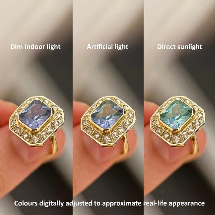 Ring - 18 karaat Geel goud, Witgoud - Diamant - Korund 3,50, Handtassen en Accessoires, Ringen