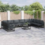 vidaXL Tuinbank Set met kussen 11 pcs Zwart Aluminium, Tuin en Terras, Verzenden, Nieuw
