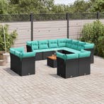 vidaXL 12-delige Loungeset met kussens poly rattan zwart, Verzenden, Nieuw, Loungeset