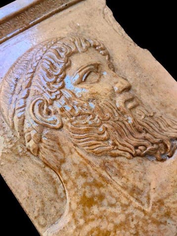 sculptuur, Bassorilievo Frammento Di Zeus - 25 cm - Gegoten