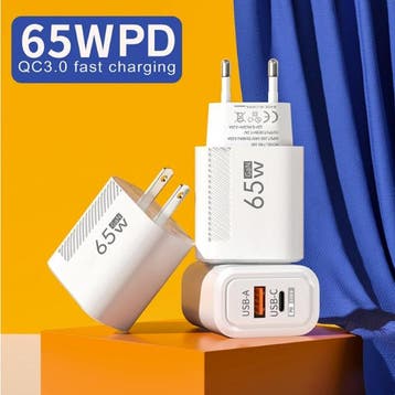 2-Poort GaN Snellader 65W - PD / Quick Charge 3.0 / USB, Télécoms, Verzenden