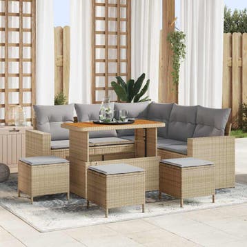 vidaXL Tuinbank Set 9 pcs Beige poly rattan, Verzenden, Nieuw