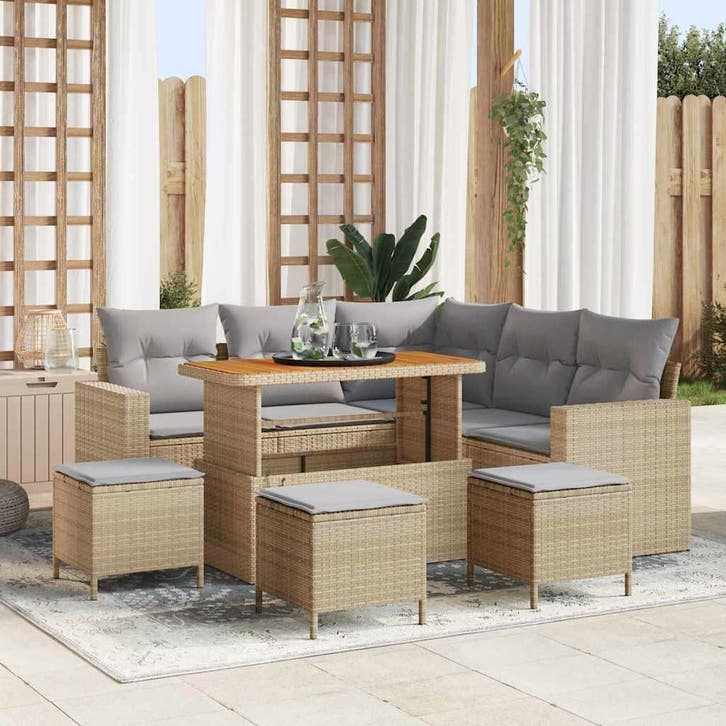 vidaXL Tuinbank Set 9 pcs Beige poly rattan, Jardin & Terrasse, Ensembles de jardin, Envoi