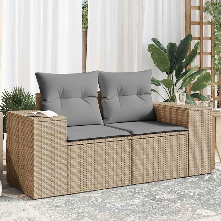 vidaXL Tuinbank 2-zits met kussens poly rattan beige, Tuin en Terras, Tuinsets en Loungesets, Nieuw, Verzenden