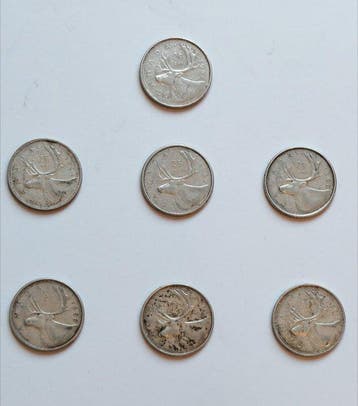 Canada. Elizabeth II. 25 Cent 1958-1965 (Lot de 7 pièces)