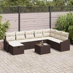 vidaXL Tuinbank Set met kussen met opslag 9 pcs poly rattan, Verzenden, Nieuw