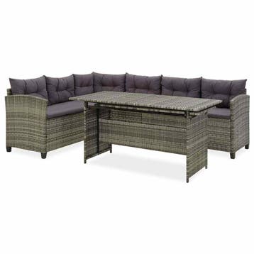 vidaXL 2-delige Loungeset met kussens poly rattan grijs, Verzenden, Nieuw, Loungeset