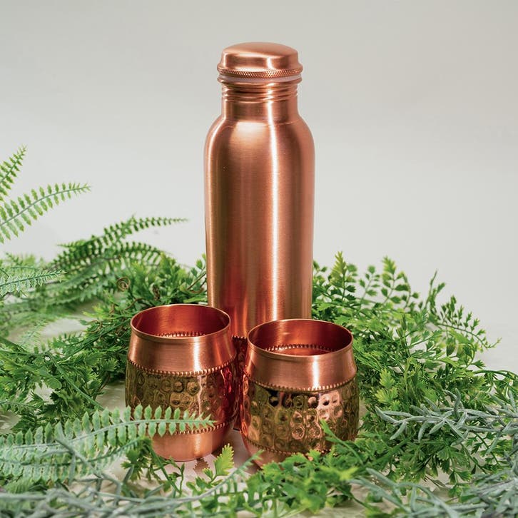 Puur koperen set van fles met 2 bolle bekers sequence ± 950, Sport en Fitness, Gezondheidsproducten en Wellness, Ophalen of Verzenden