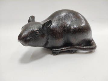 Beeldje - Lucky Bronze Rat - Brons, Antiek en Kunst