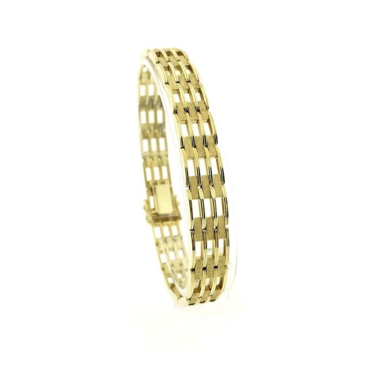 Gouden tank schakelarmband., Handtassen en Accessoires, Armbanden, Goud, Gebruikt, Goud, Ophalen of Verzenden