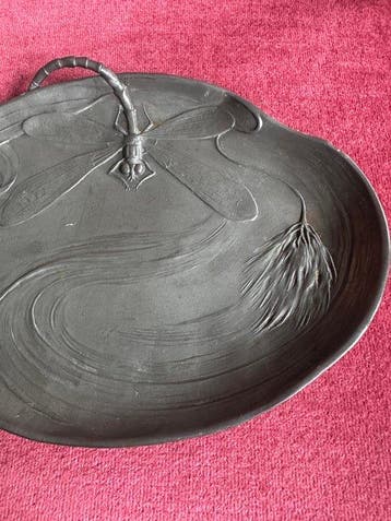 Schotel - Antique Art Nouveau Pewter Vide-Poche / Small, Antiquités & Art