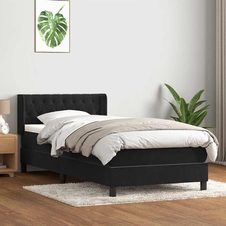 vidaXL Boxspring met matras fluweel zwart 90x210 cm, Maison & Meubles, Chambre à coucher | Lits, Envoi