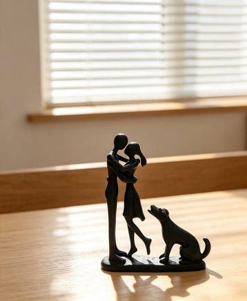 sculptuur, Simple couple embracing puppy figurine - 18 cm -