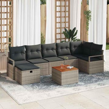 vidaXL Tuinbank Set 8 st Grijs Poly rattan, Verzenden, Nieuw