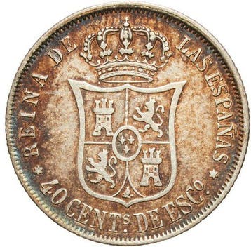Spanje. Isabel II. 40 Céntimos de Escudo 1866 - GBCA AU55