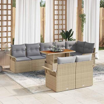 vidaXL Tuinbank Set 9 st Beige Poly rattan, Verzenden, Nieuw