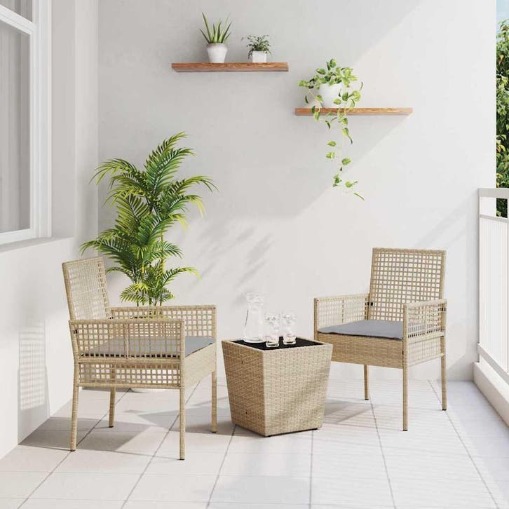vidaXL Tuin Bistro Set 3 pcs Beige poly rattan, Tuin en Terras, Tuinsets en Loungesets, Nieuw, Verzenden