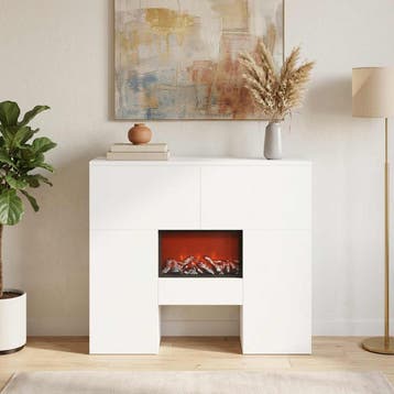 vidaXL Elektrische haard Wit 75 x 24,5 x 75 cm Bewerkt hout, Verzenden, Nieuw