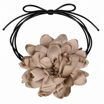 Haarband met Gekrulde Bloem - Veter Striklint - Taupe Grijs