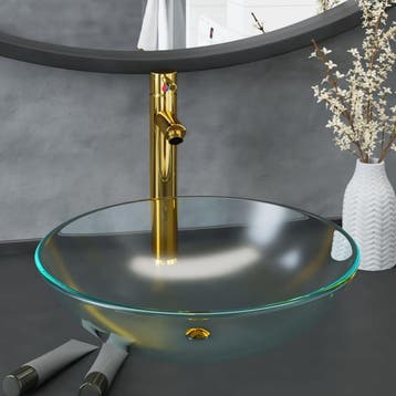 vidaXL Wastafel met kraan en pop-up afvoer mat gehard glas, Verzenden
