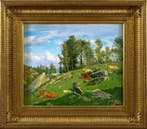 Marco Calderini (1850 – 1941) - Paesaggio alpino con figure