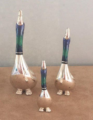 Saturno - Beeldje - Vintage zilveren miniatuur eendjes (3) -