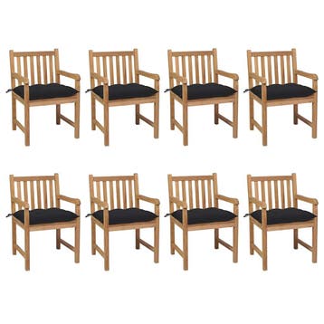 vidaXL Tuinstoelen 8 st met zwarte kussens massief teakhout, Verzenden, Nieuw
