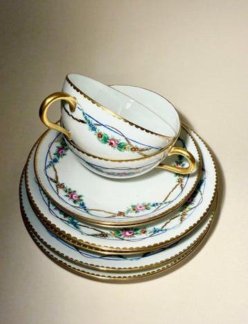 Theeservies (8) - Porselein - Limoges-porselein, Antiquités & Art