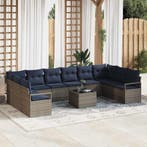 vidaXL Bankstel met kussen 11 pcs Grijs poly rattan, Verzenden