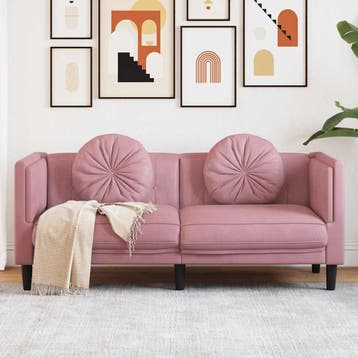 vidaXL bank / zetel met kussens 2-zits fluweel roze, Verzenden