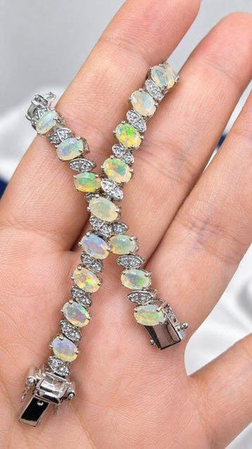 Sans prix de réserve - Bracelet Argent - 6.78ct. tw. Opale -, Handtassen en Accessoires, Antieke sieraden