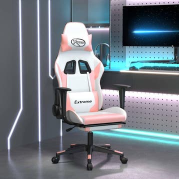 vidaXL Massage gamestoel met voetensteun kunstleer wit en, Verzenden