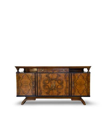 Credenza - Wortelnotenhout, Hout, Messing