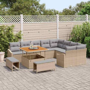 vidaXL Tuinbank Set 12 st 7-Aantal zitplaatsen Beige Poly, Verzenden