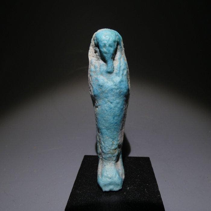 Oud-Egyptisch Faience Shabti blauwe kleur, 7 cm hoog. Late, Collections, Minéraux & Fossiles