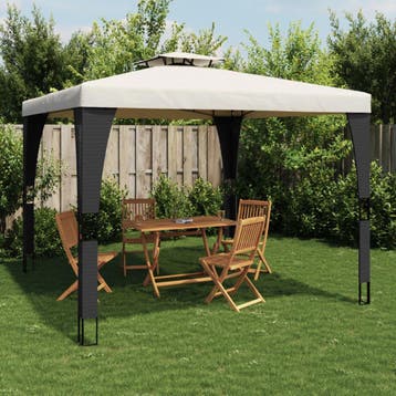 vidaXL Prieel met dubbel dak 2,98x2,98 m staal crèmekleurig, Verzenden